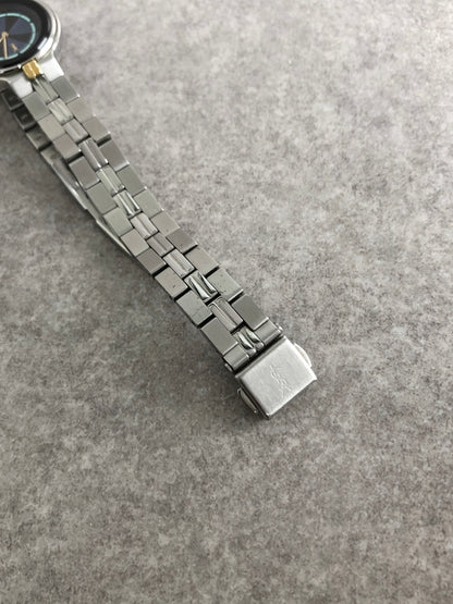 Yves Saint Laurent YSL Logo Quartz Watch Silver×Blue 5421-H13855 Vintage csc6hf
