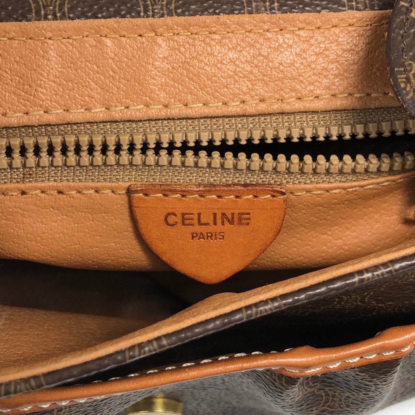 CELINE Macadam Blason Front Buckle  Shoulder bag Brown Vintage gzgnsp