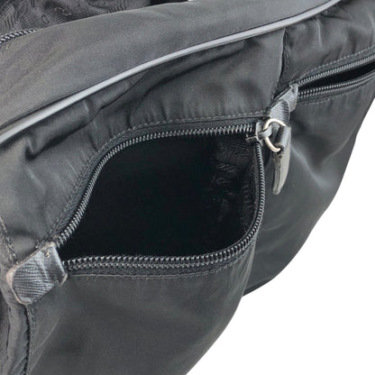 PRADA 三角形標誌雙口袋單肩包 黑色復古 nmgd27