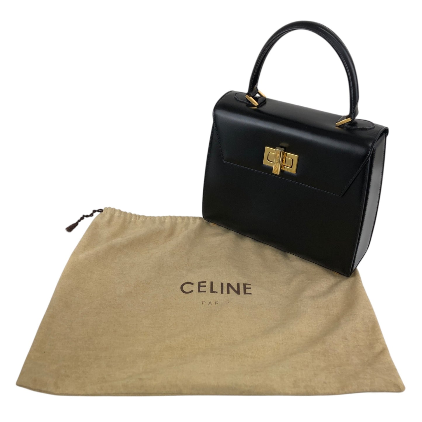 CELINE Turn Lock Two-way Handbag Shoulder bag Black Vintage aerfah