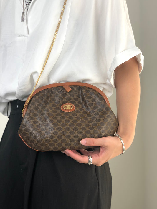 CELINE Macadam Metal Closure Chain Shoulder bag Brown Vintage tfpb4s