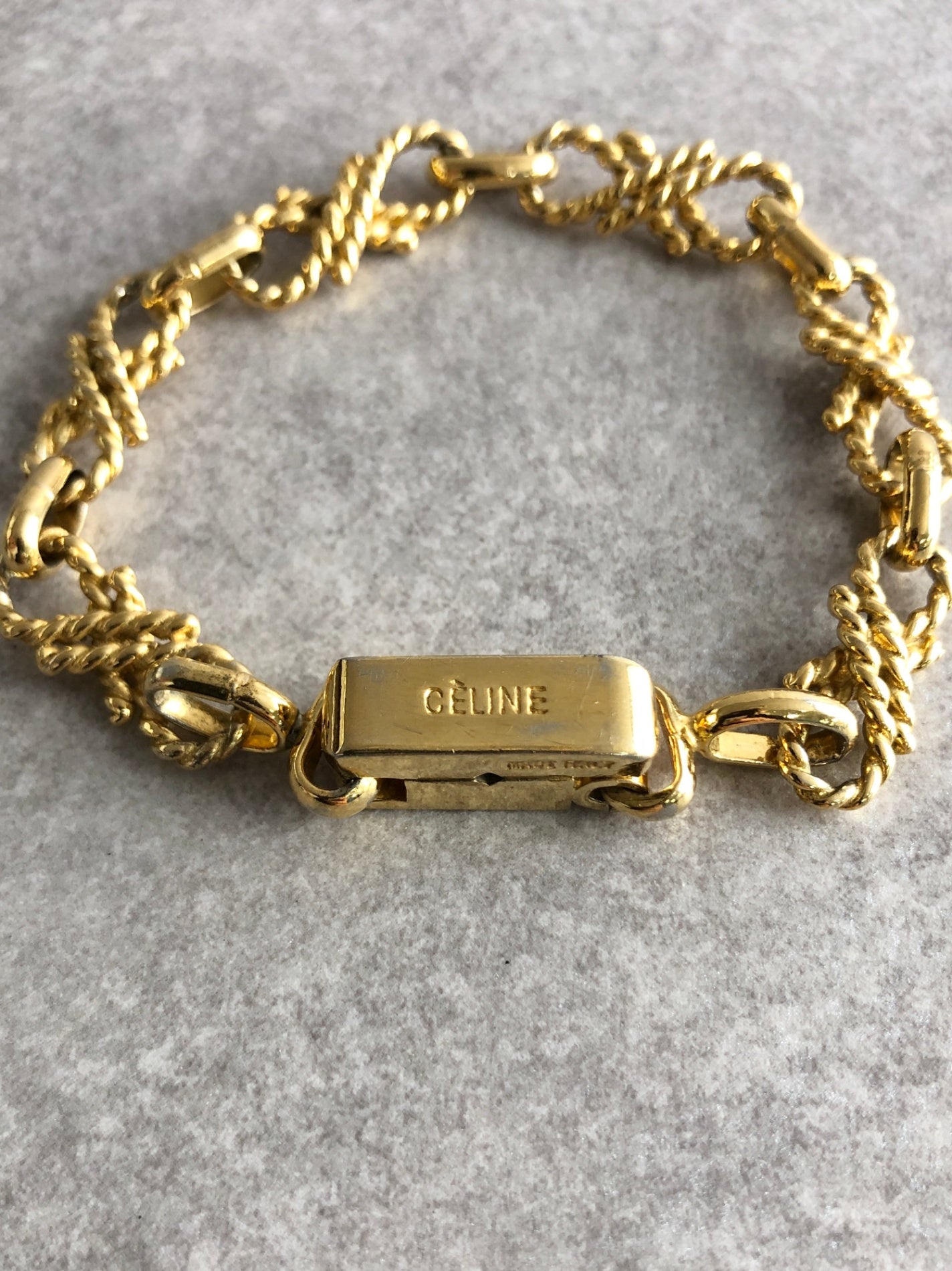 CELINE Logo Bracelet Gold Vintage z48fez