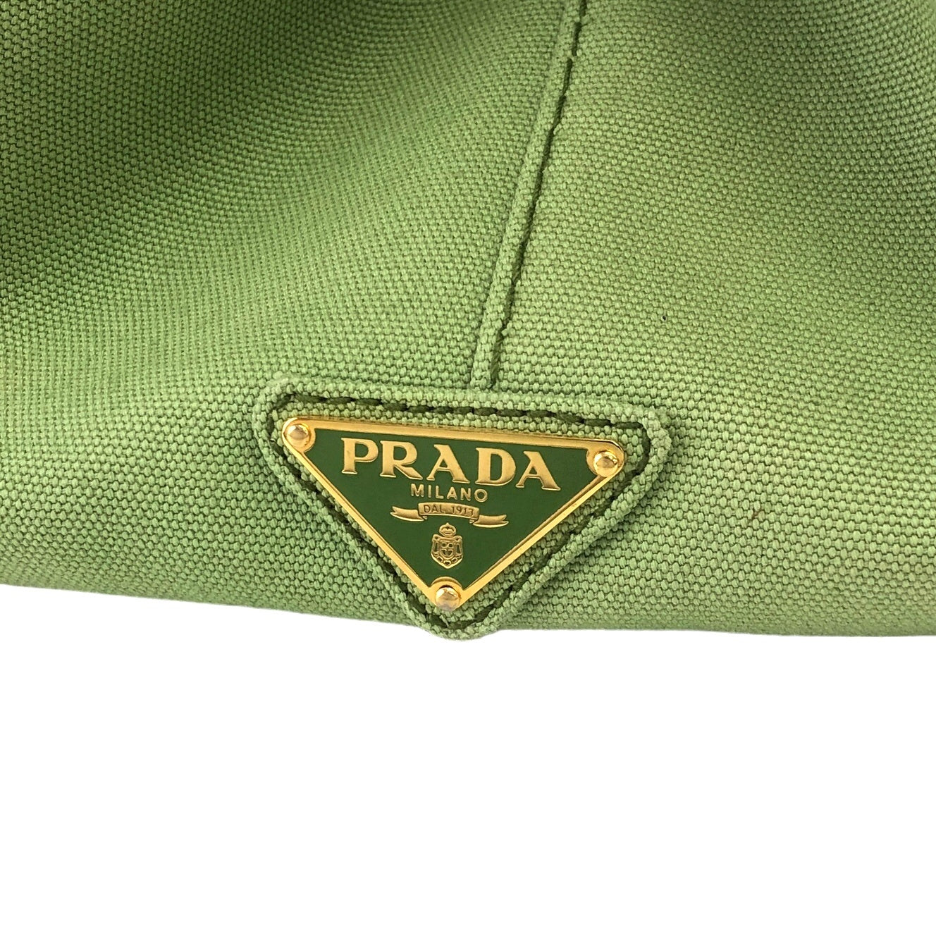 PRADA Triangle Plate Canapa Handbag Light Green Vintage ga2t4v