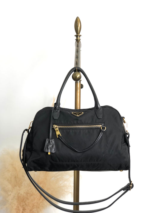 PRADA Tessuto Triangle Logo Padlock Two-way Small Boston bag Shoulder bag Black Vintage ha37gm