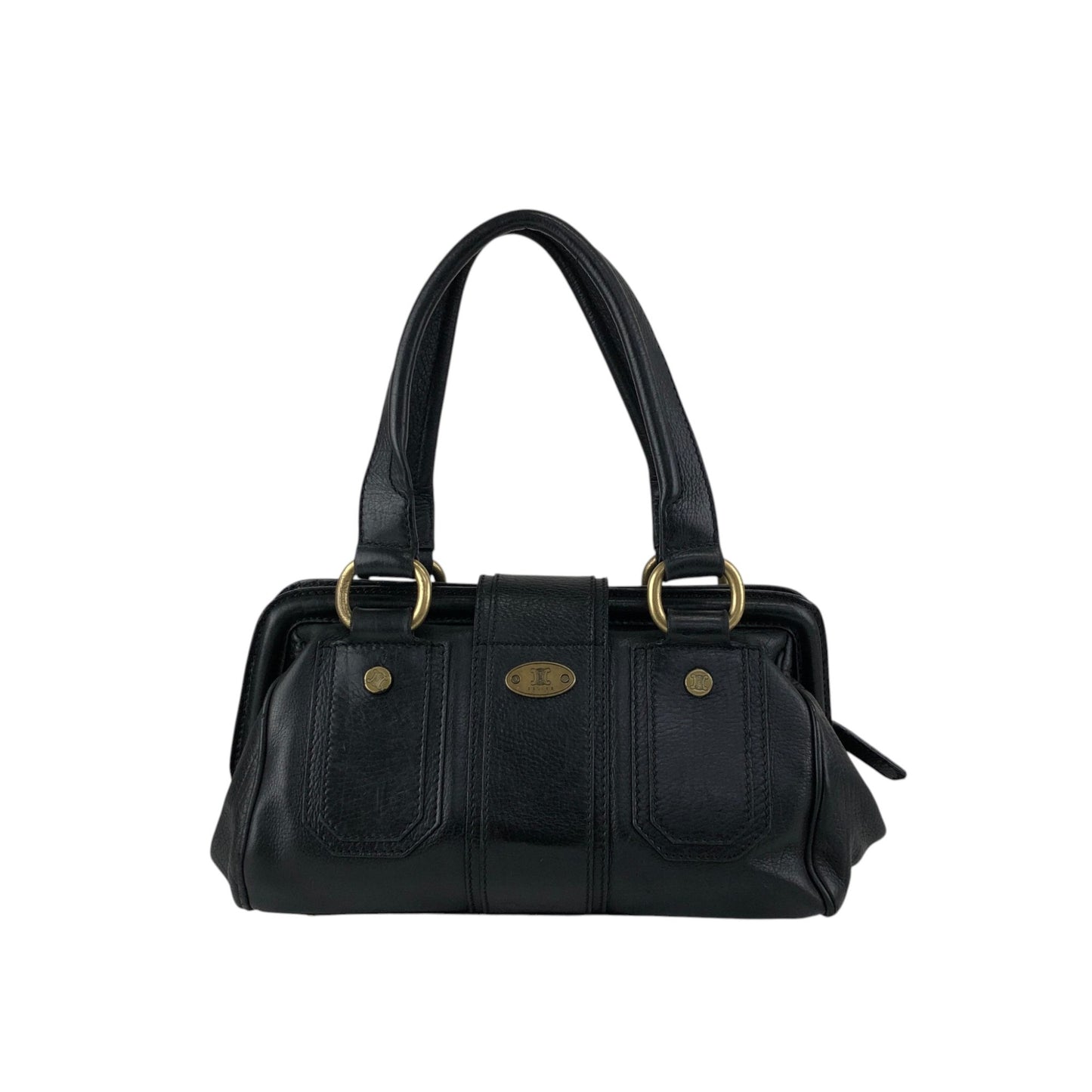 CELINE Front Buckle Small Boston bag Handbag Black Vintage nxugts