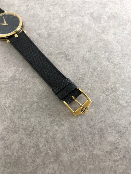GUCCI Logo Watch Gold×Black Vintage 5nk33w