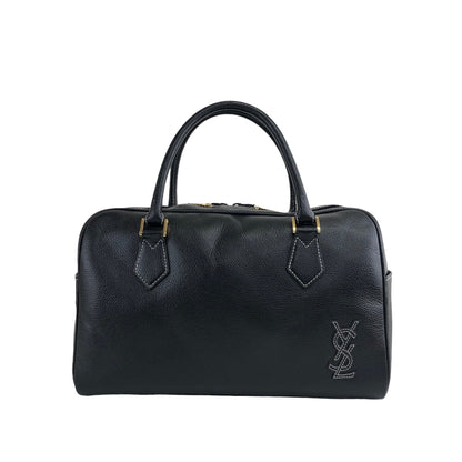 Yves Saint Laurent YSL Logo Stitch Handbag Boston bag Black Vintage bkgyti