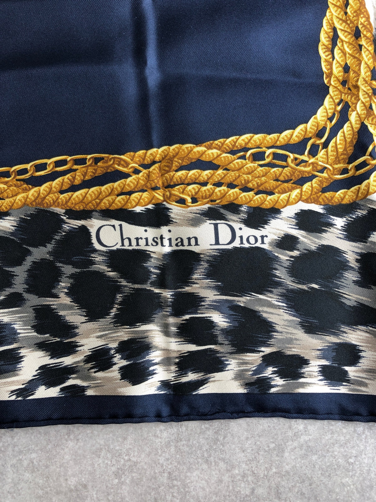 Christian Dior SILK Scarf Navy×Gold Vintage 2b48rk