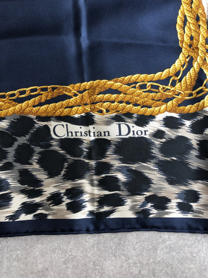 Christian Dior SILK Scarf Navy×Gold Vintage 2b48rk