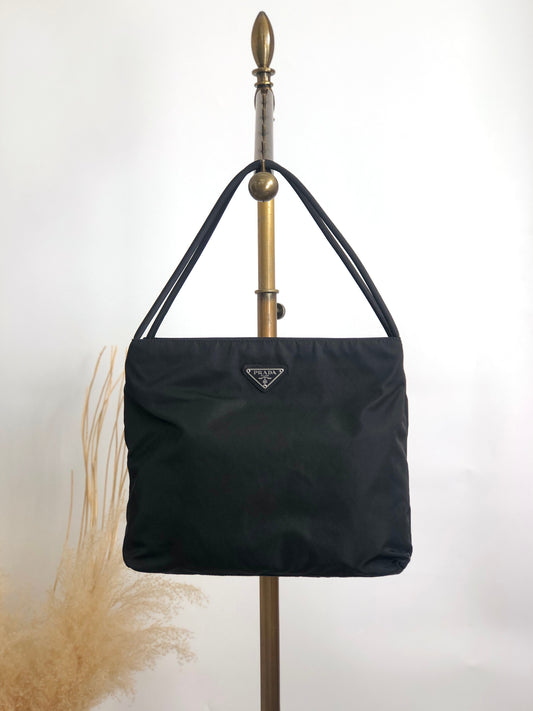 PRADA Triangle Logo Shoulder bag Black Vintage cdactr