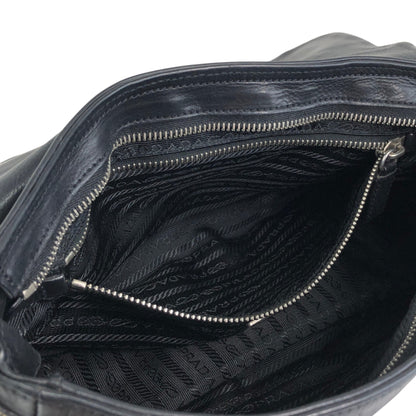 PRADA Triangle Logo Double Pocket Shoulder bag Black Vintage 5hm2yf