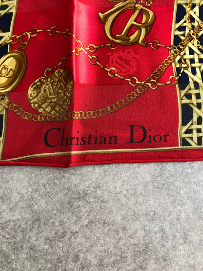 Christian Dior Cannage Logo Charm Motif  Scarf Red Vintage 4nw85m