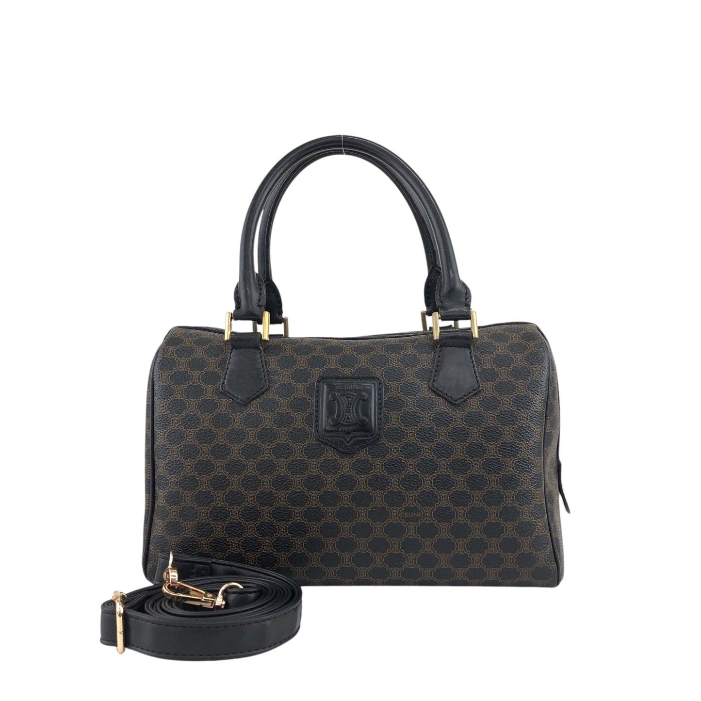 CELINE Macadam Blason Two-way Handbag Shoulder bag Black Vintage a45rtr