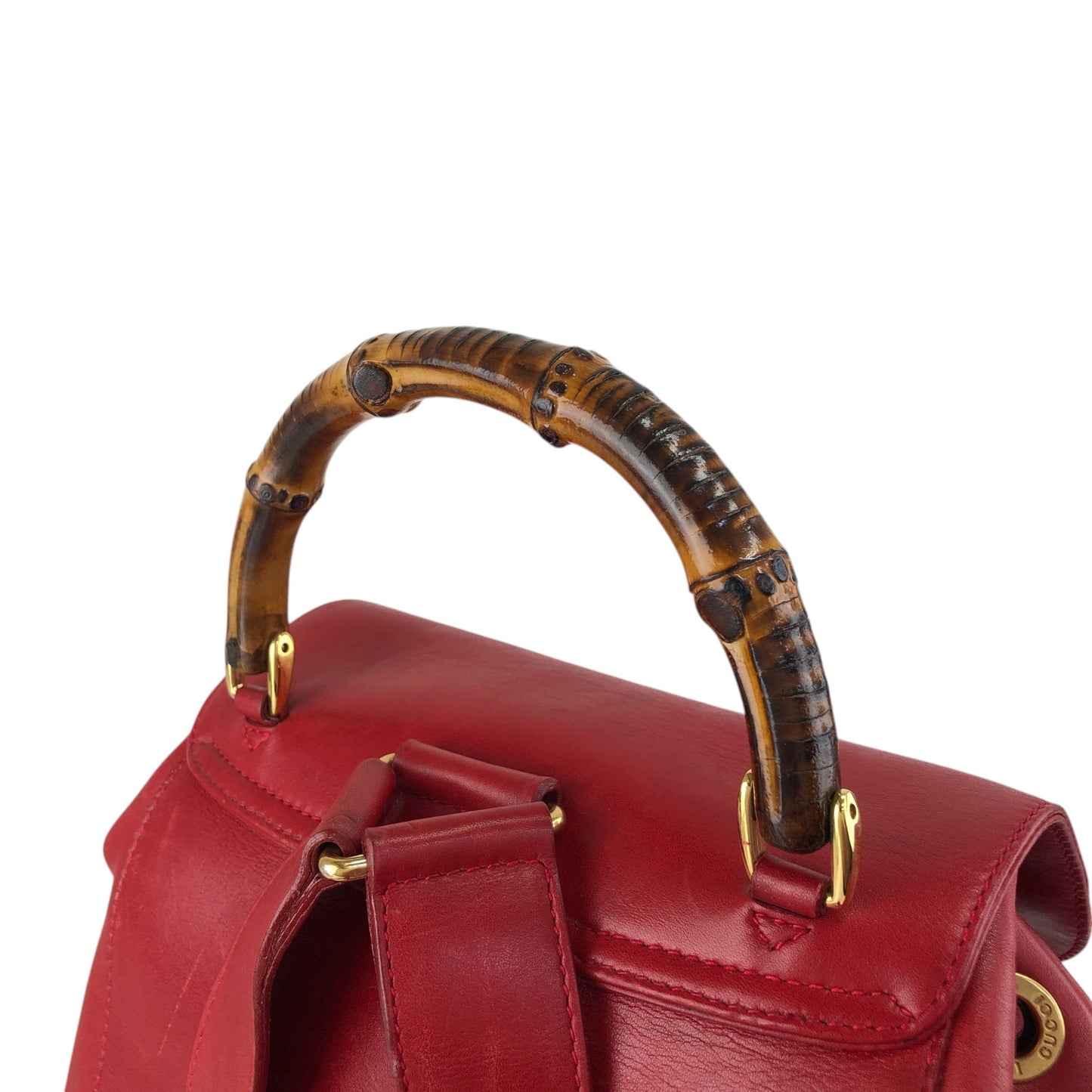 GUCCI Bamboo Double Pocket Backpack Red Vintage 3pzj72
