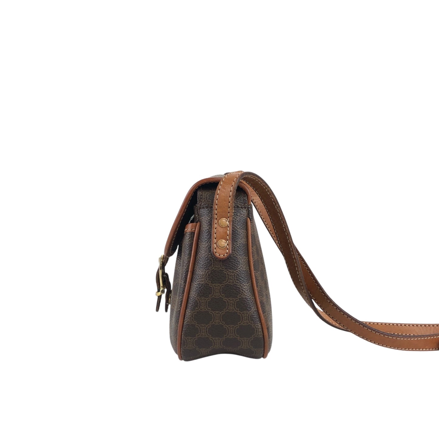 CELINE Macadam Blason Front Buckle Shoulder bag Brown Vintage iv3thu