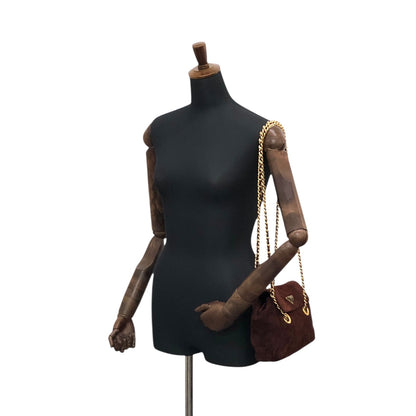 PRADA Triangle Logo Chain Shoulder bag Brown Vintage aprb7j