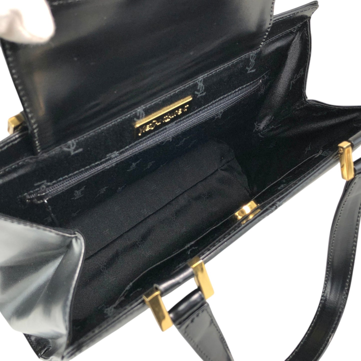 Yves Saint Laurent Logo Top Handle Handbag Black Vintage 8d84s4