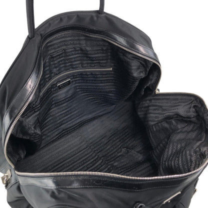 PRADA Tessuto Triangle Logo Double Pocket Handbag Boston bag Black Vintage 84gcbc
