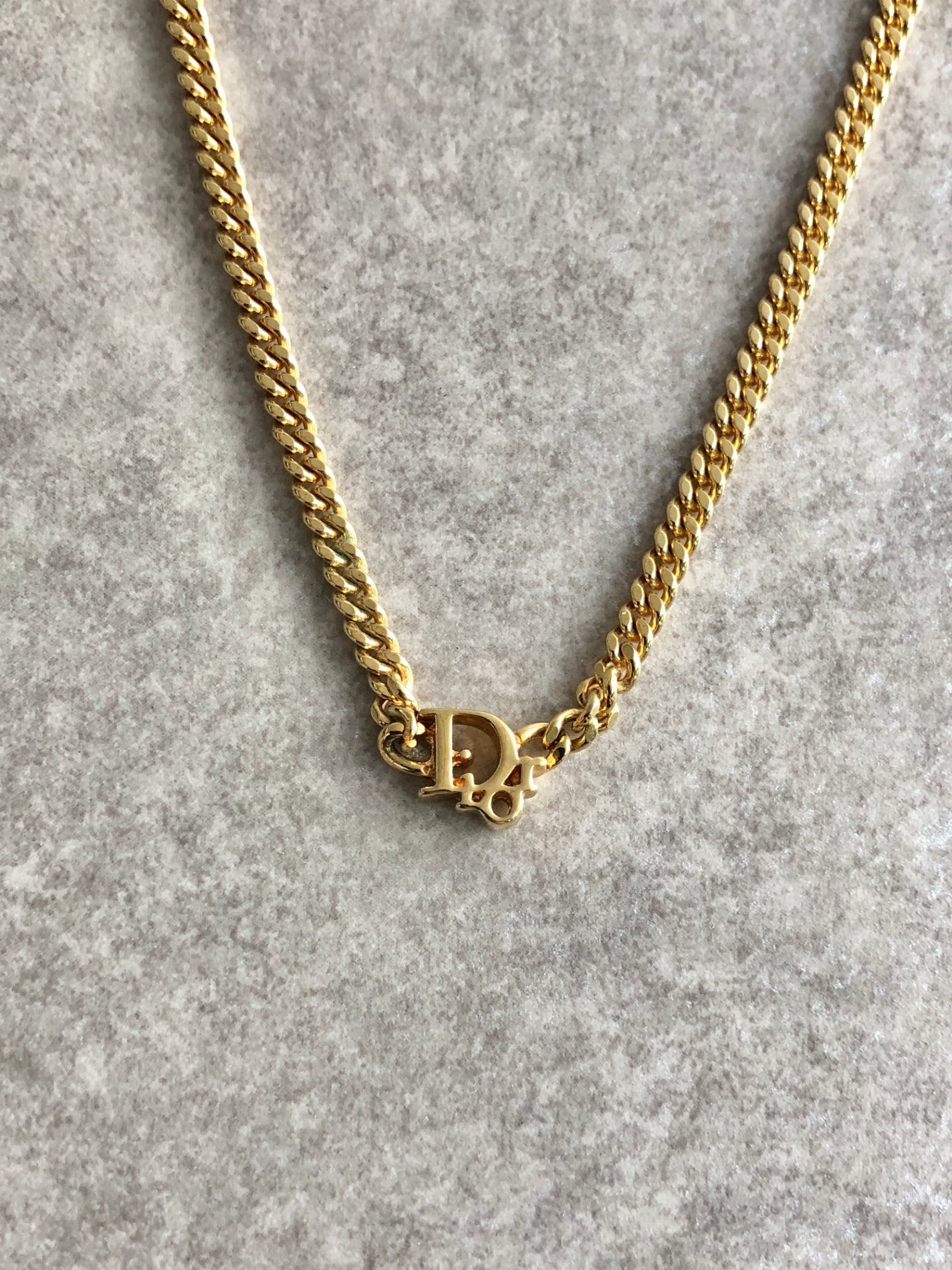 Christian Dior Logo Motif Necklace Gold Vintage 2s45hh