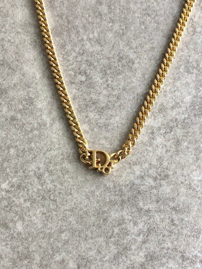 Christian Dior Logo Motif Necklace Gold Vintage 2s45hh