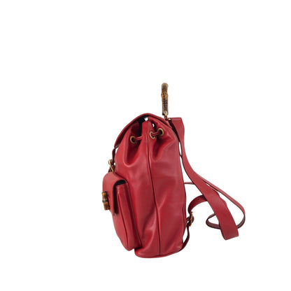 GUCCI Bamboo Double Pocket Backpack Red Vintage 3pzj72