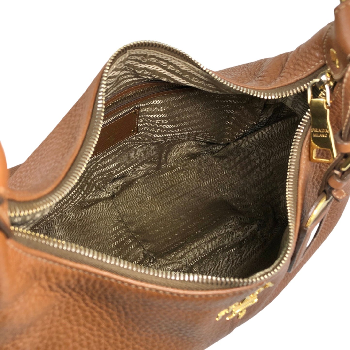 PRADA Logo Shoulder bag Hobobag Brown Vintage vbntex
