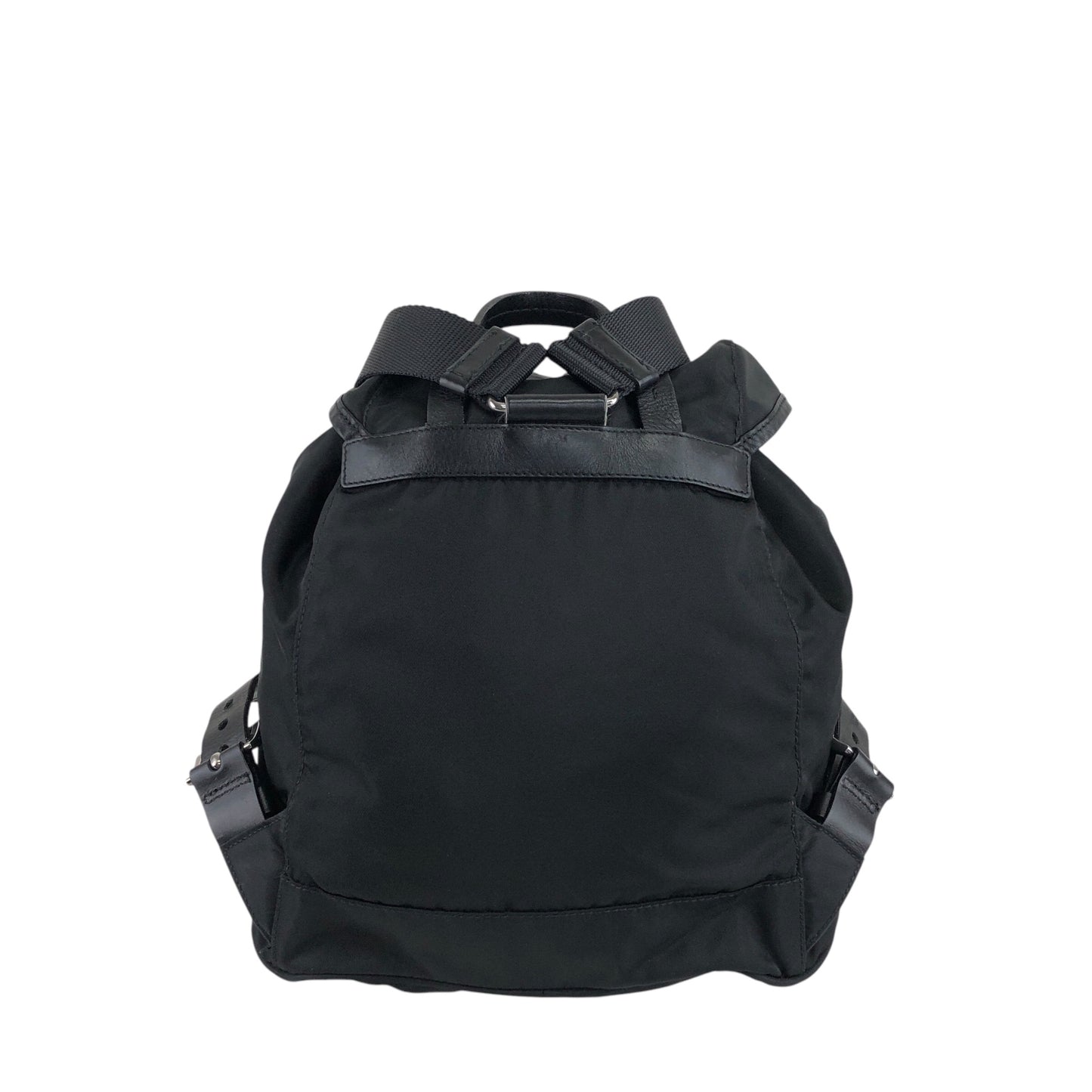 PRADA Triangle Logo Double Pocket Backpack Black Vintage rd6n42