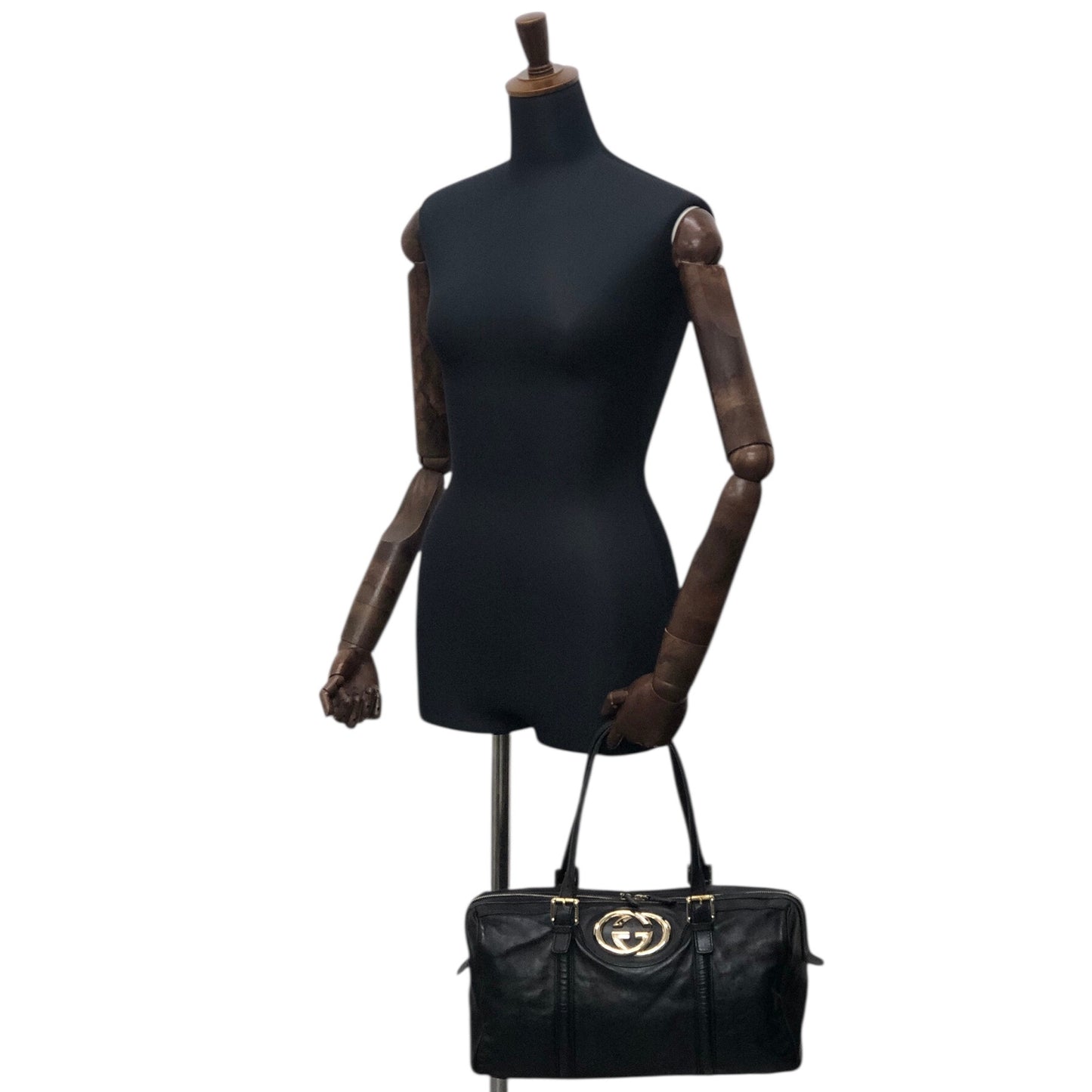 GUCCI GG Motif Small Boston bag Handbag Black Vintage f7jncz