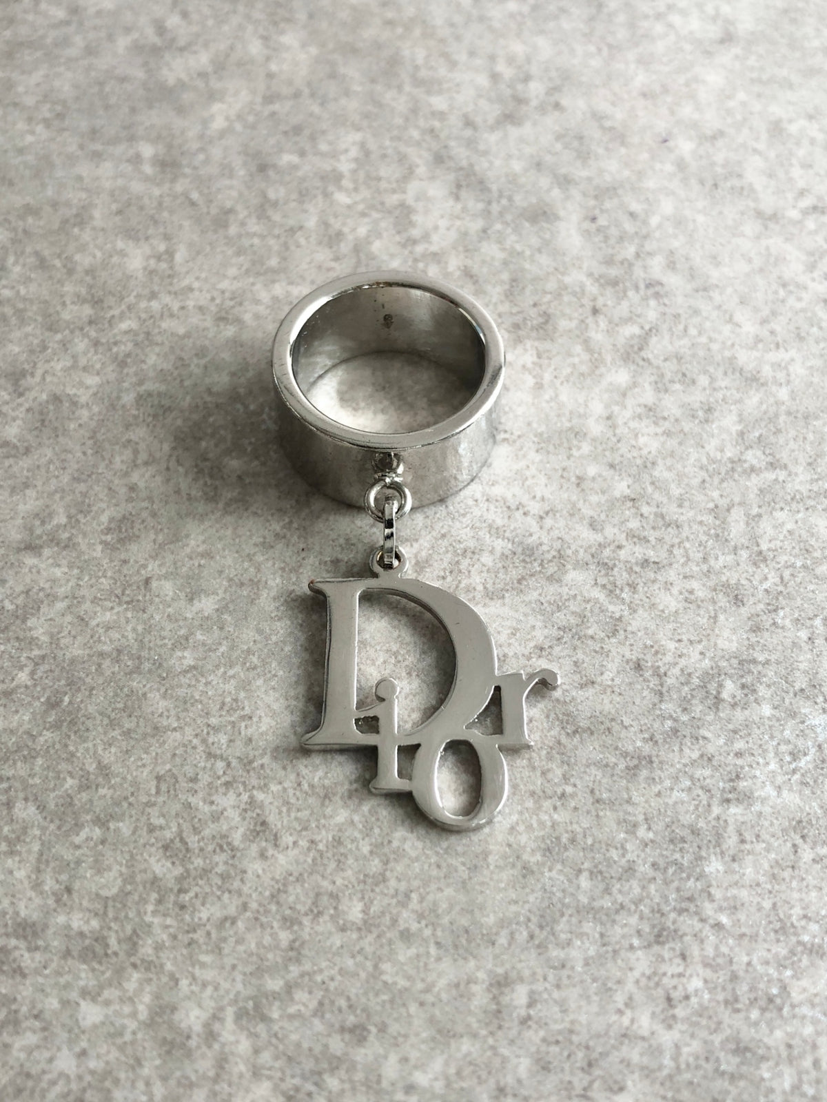 Christian Dior Logo Charm Ring Silver Vintage xvxca5
