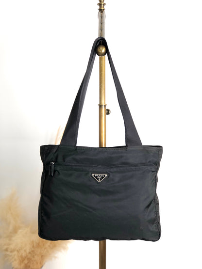 PRADA Tessuto Triangle Logo Totebag Black Vintage hszfkc