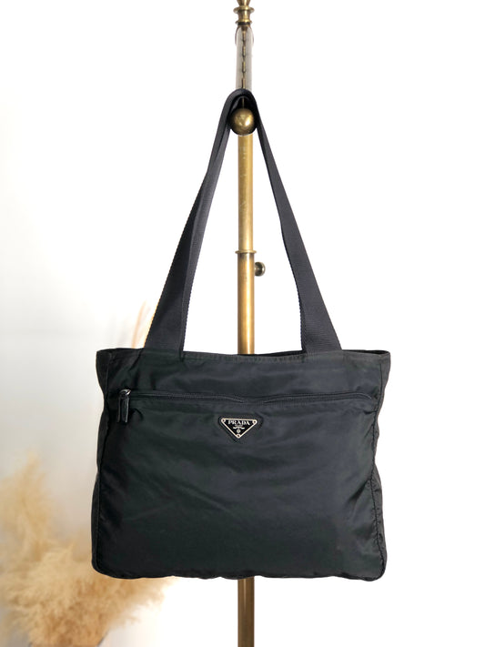 PRADA Tessuto Triangle Logo Totebag Black Vintage hszfkc