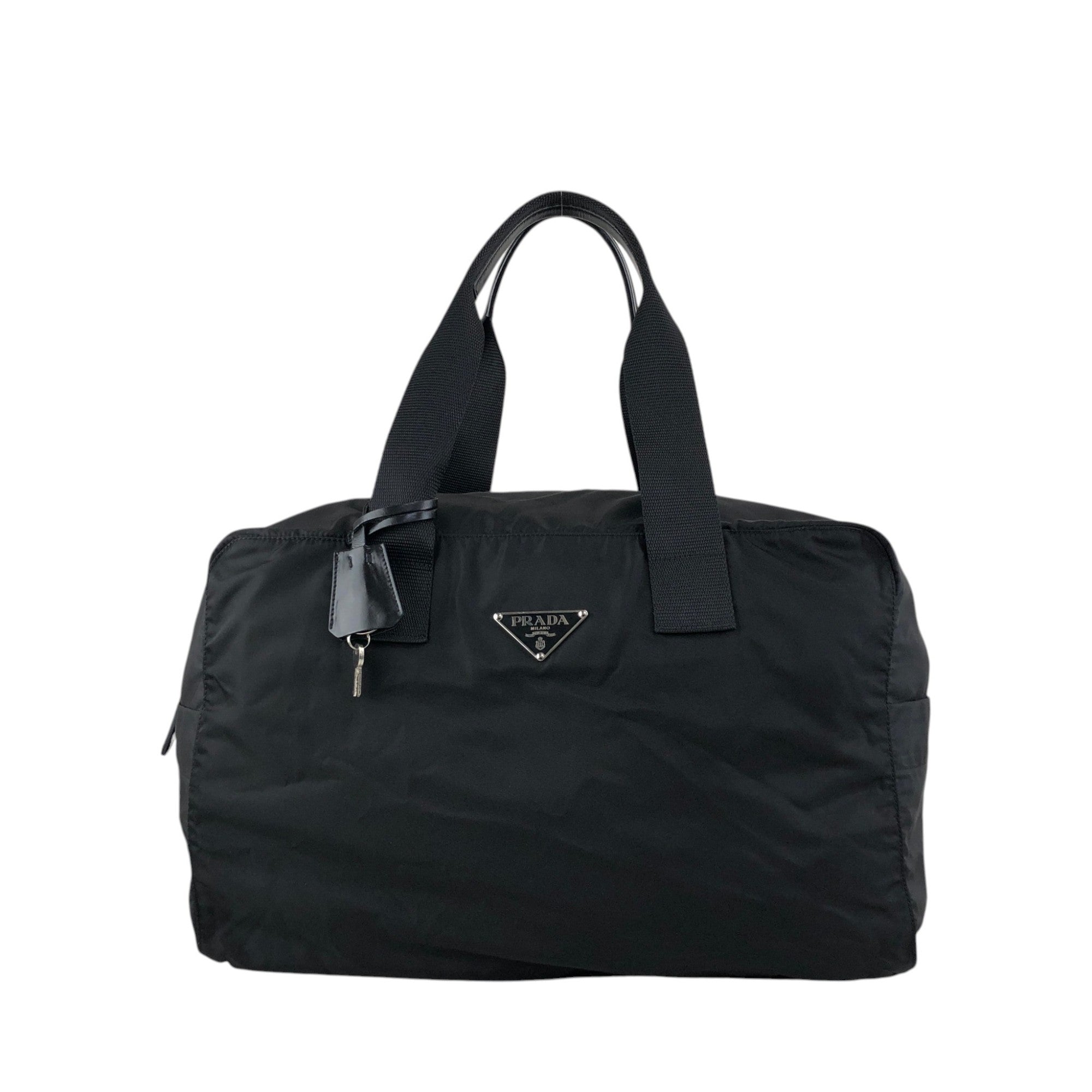 PRADA Tessuto Triangle Logo Boston bag Black Vintage utr82b
