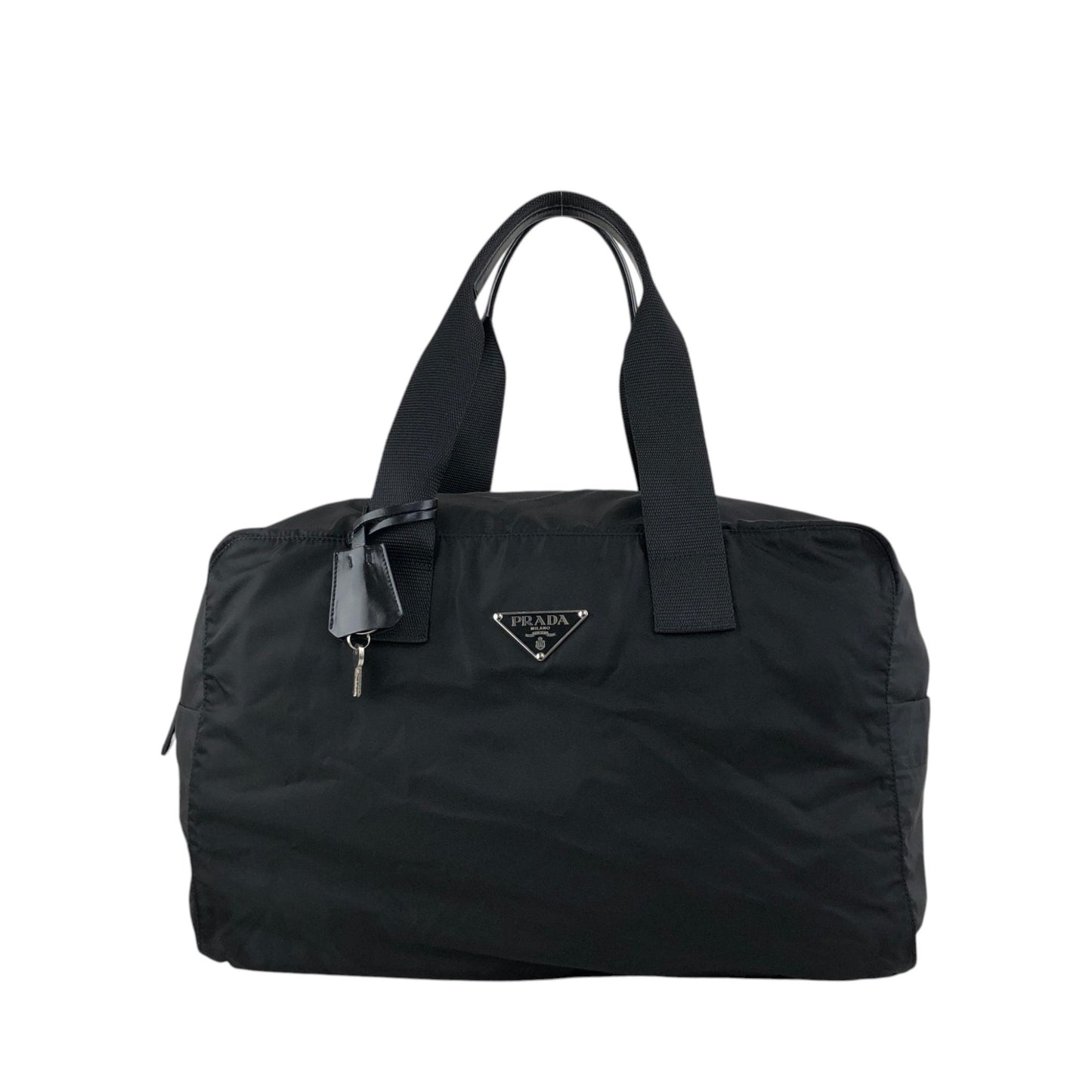 PRADA Tessuto Triangle Logo Boston bag Black Vintage utr82b