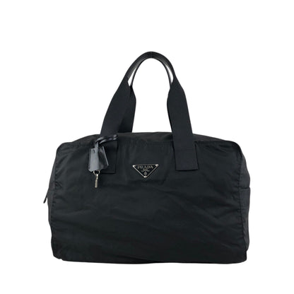 PRADA Tessuto Triangle Logo Boston bag Black Vintage utr82b