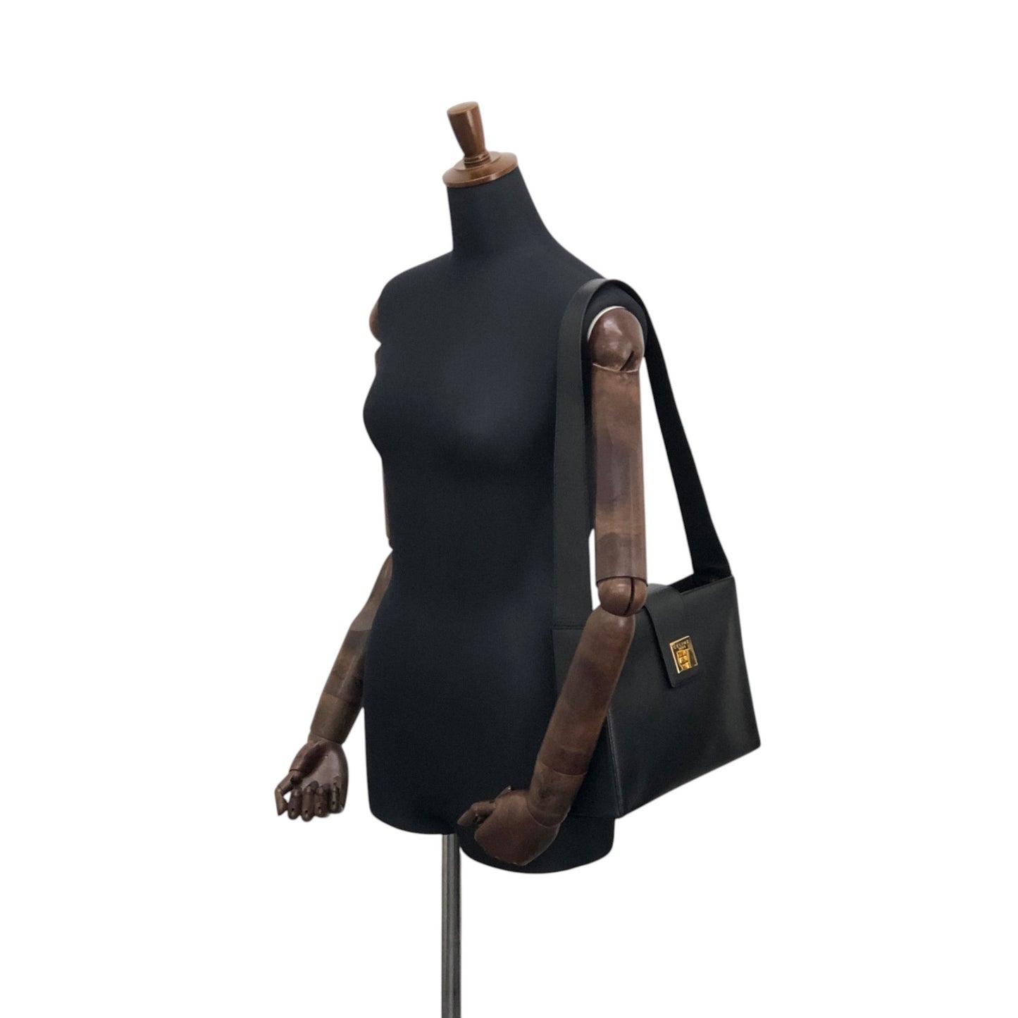 CELINE Turn Lock Shoulder bag Black Vintage 7mkcub