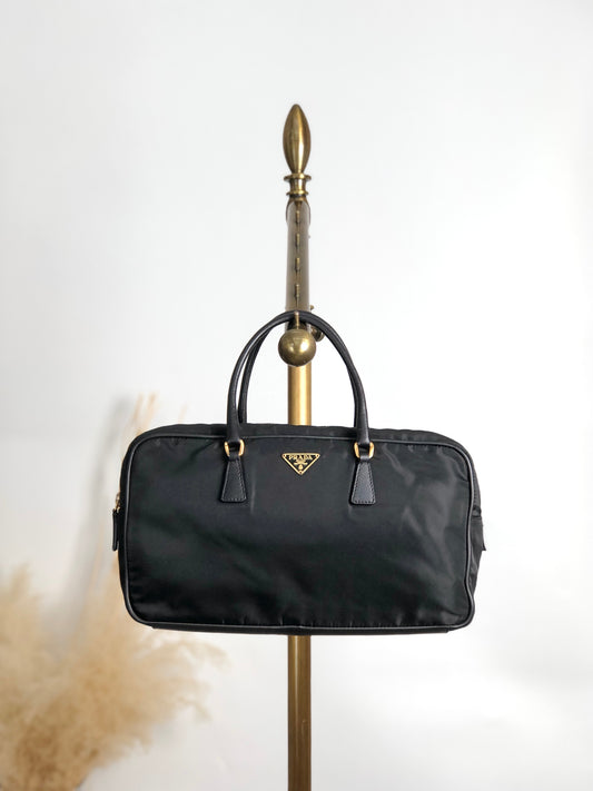 PRADA Tessuto Triangle Logo Small Boston bag Handbag Black BL0088 Vintage yaijvh
