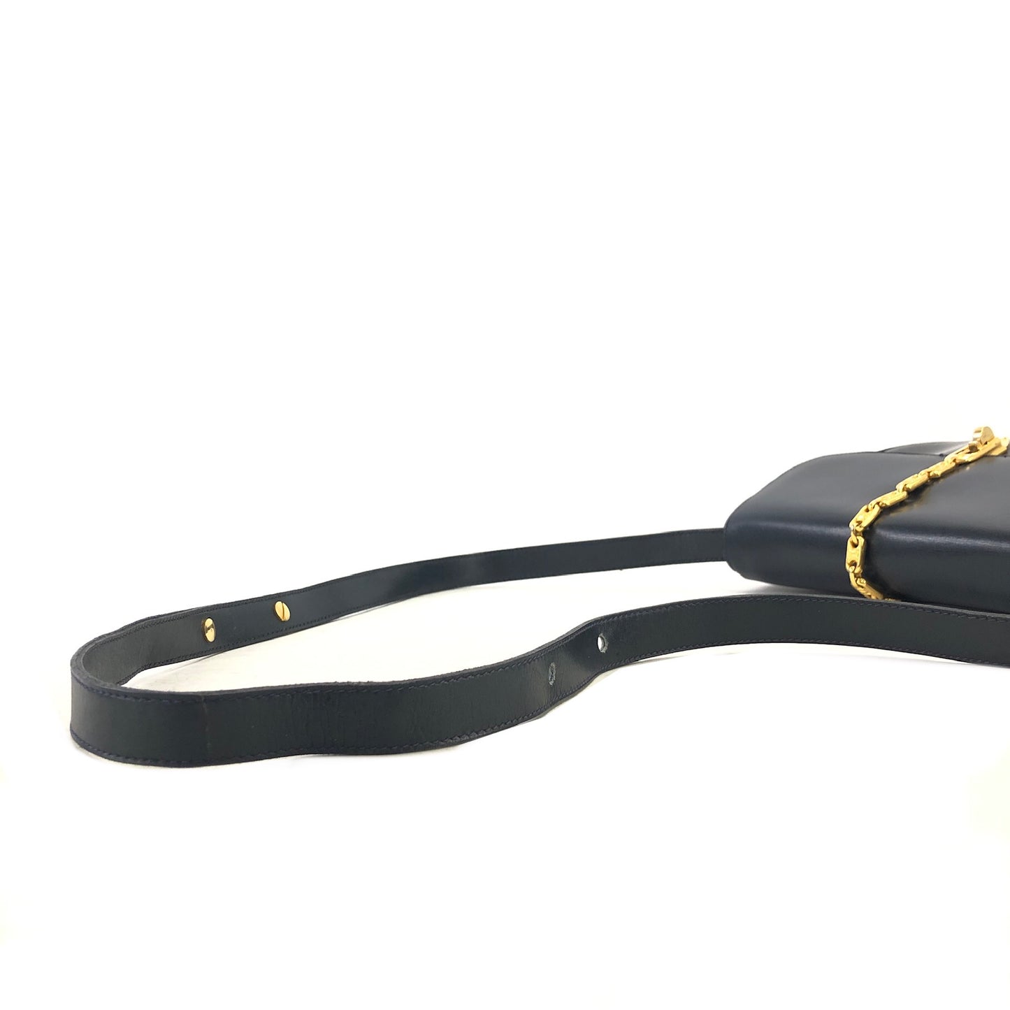 CELINE Triomphe Chain Leather Shoulder bag Navy Vintage admv2k