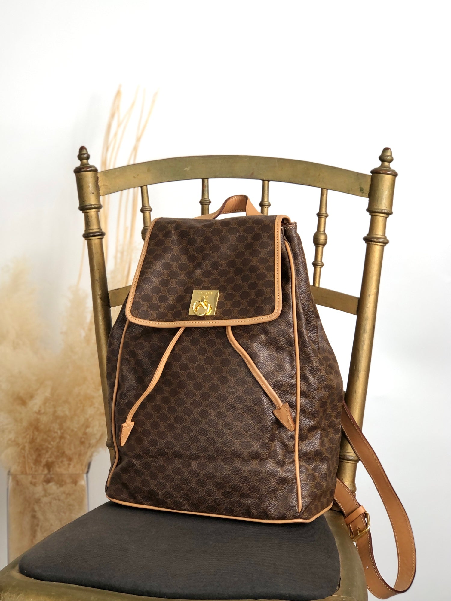 オールドCELINEアタッシュケース CELINE セリーヌ マカダム ブラゾン型押し レザー ブリーフケース