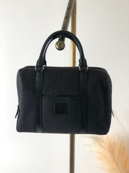 CELINE Macadam Logo Jacquard Leather Small Boston bag Black Vintage wfyyuh