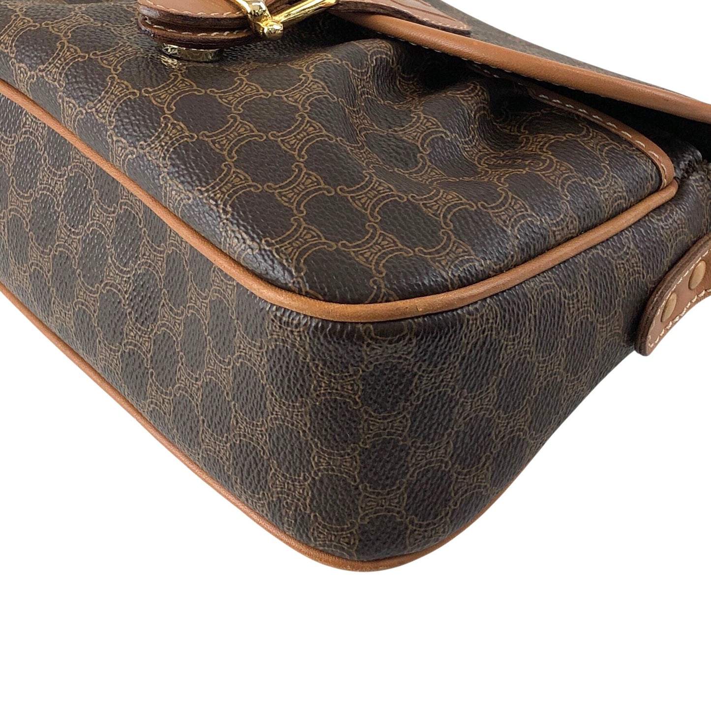 CELINE Macadam Blason Front Buckle Shoulder bag Brown Vintage 8vwf72