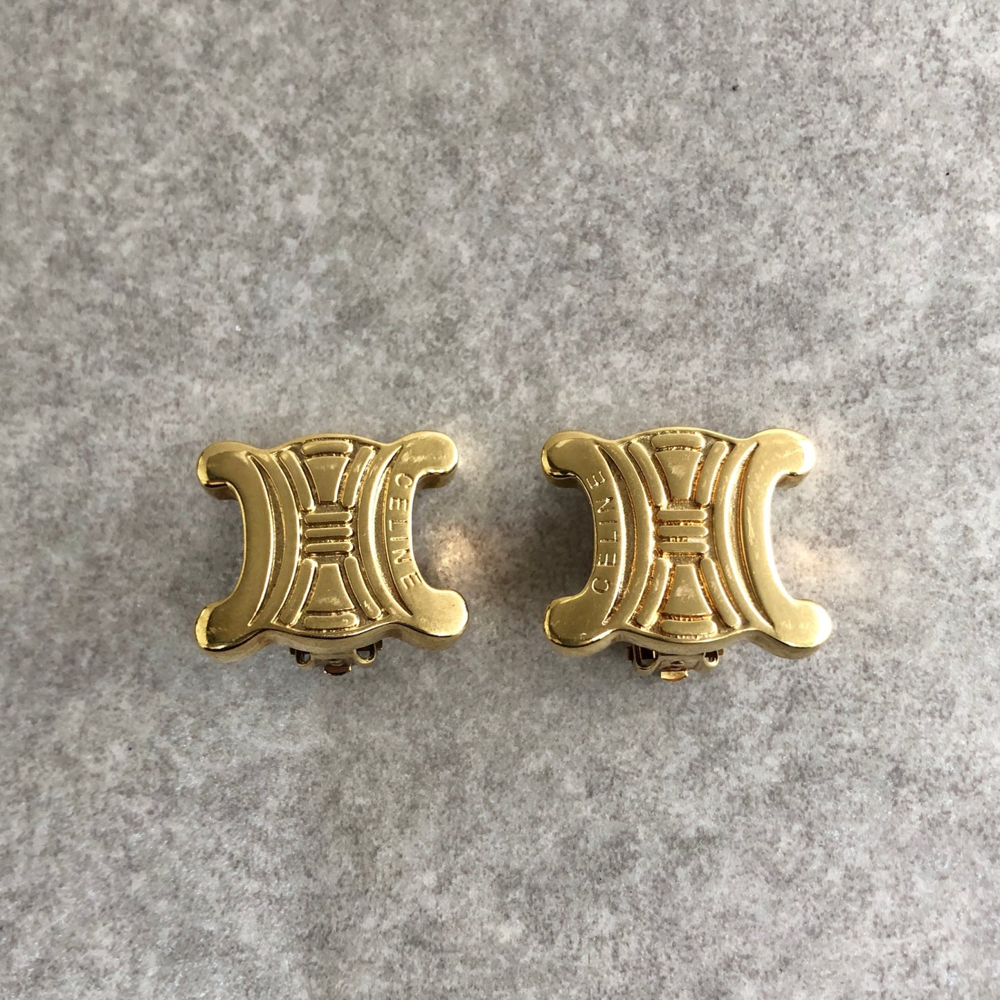 CELINE Triomphe Earrings Gold Vintage h2v8e3