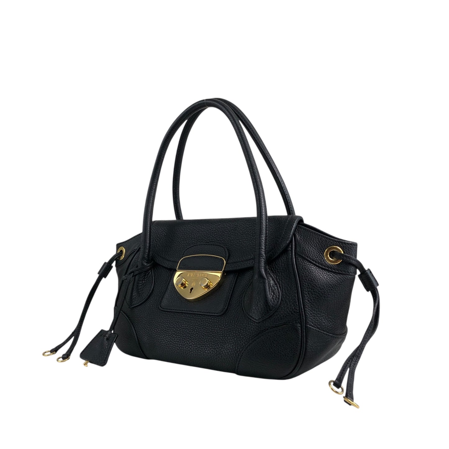 PRADA Logo Lock Handbag Black Vintage 7dwdcx