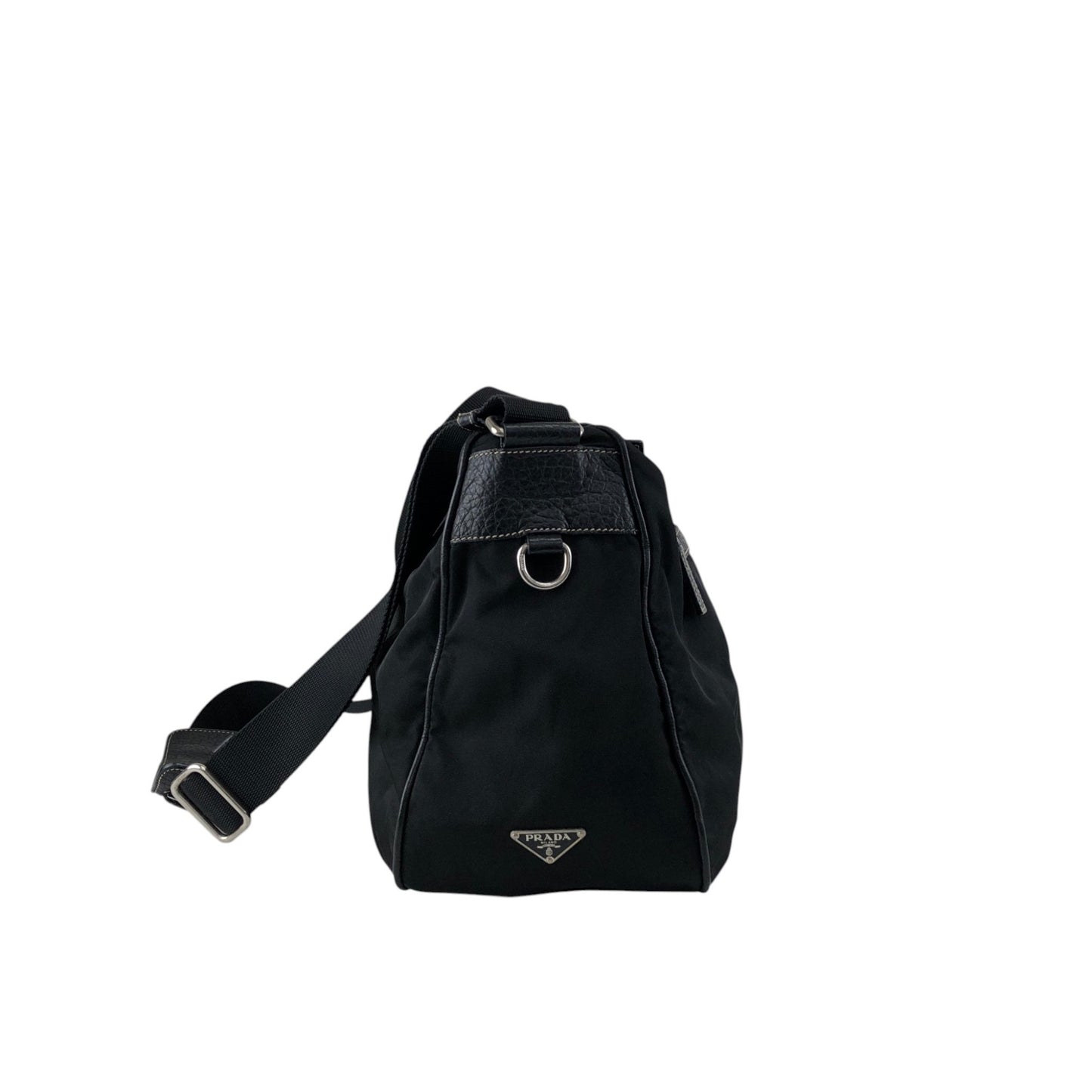 PRADA Tessuto Triangle Logo Shoulder bag Black Vintage w53g57