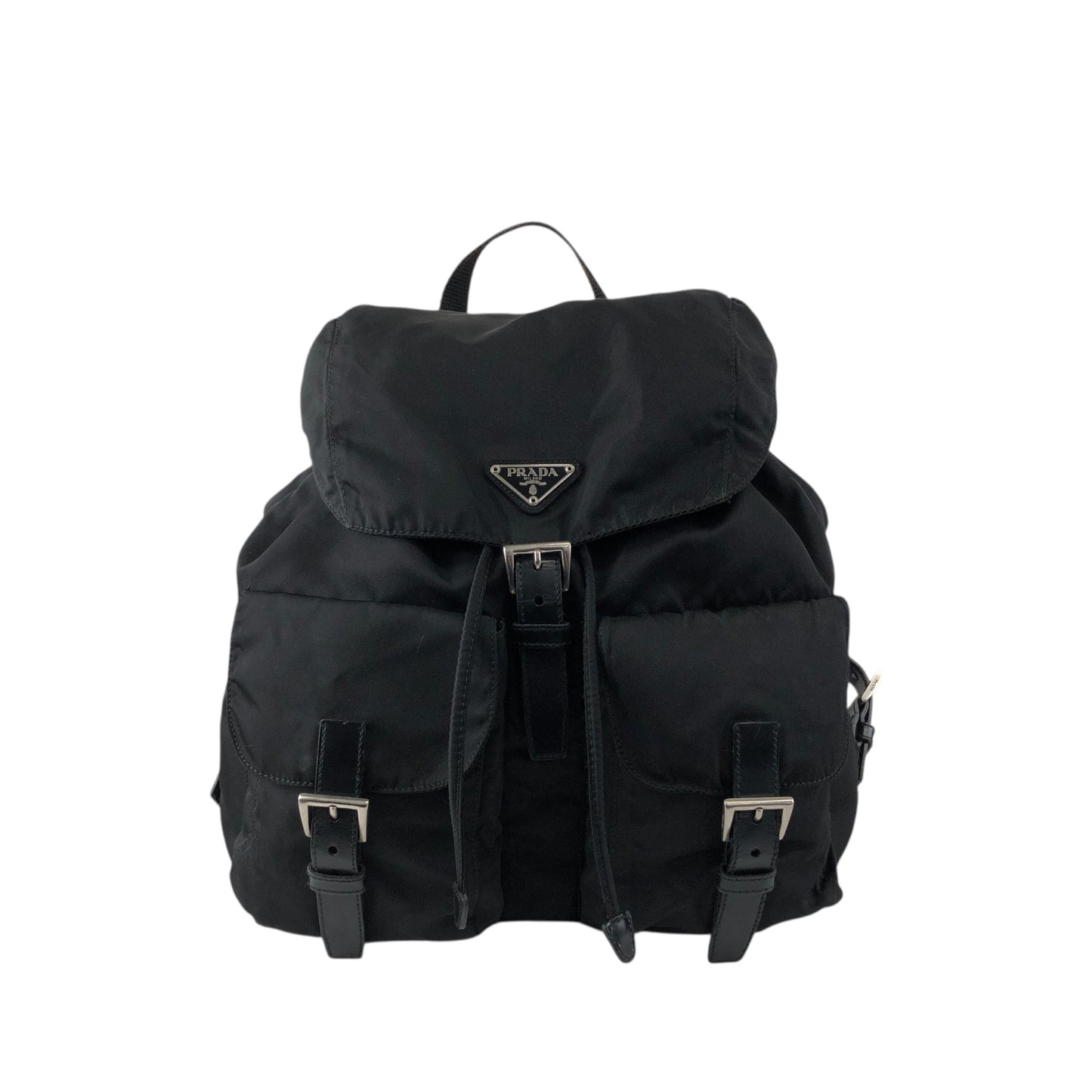 PRADA Tessuto Triangle Logo Double Pocket Backpack Black Vintage e8i3ab