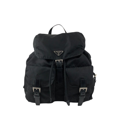 PRADA Tessuto Triangle Logo Double Pocket Backpack Black Vintage e8i3ab