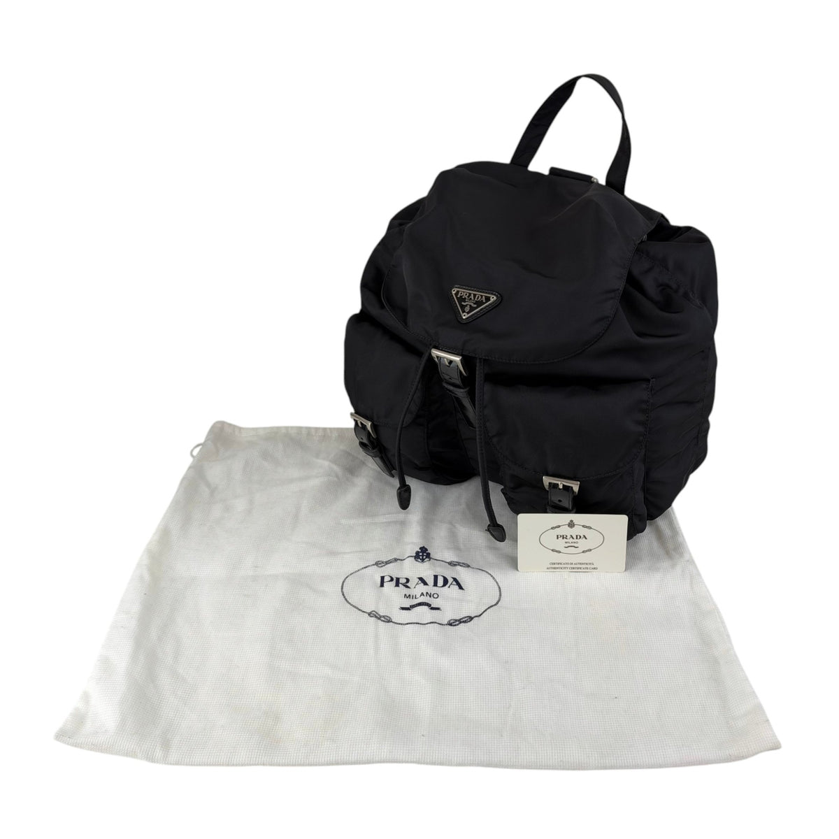 PRADA Tessuto Triangle Logo Double Pocket Backpack Black Vintage 8fef48