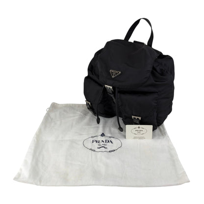 PRADA Tessuto Triangle Logo Double Pocket Backpack Black Vintage 8fef48