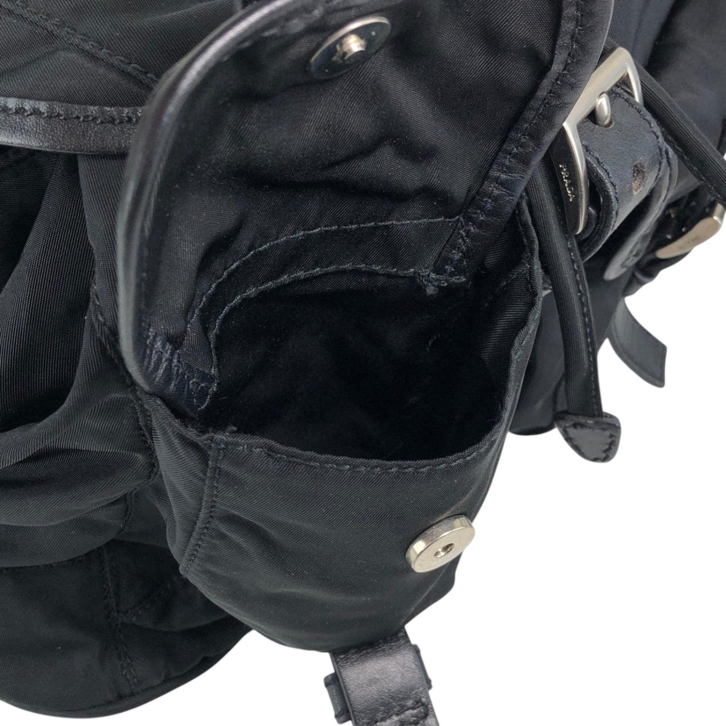 PRADA Tessuto Triangle Logo Double Pocket Backpack Black Vintage xgxrpz