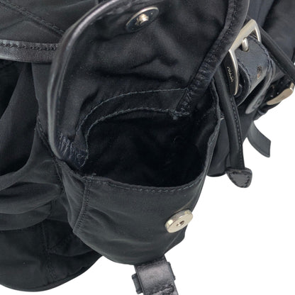 PRADA Tessuto Triangle Logo Double Pocket Backpack Black Vintage xgxrpz