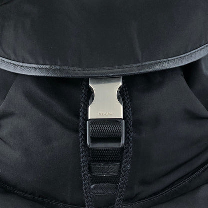 PRADA Tessuto Triangle Logo Front Buckle Double Pocket  Backpack Black Vintage ept4gf